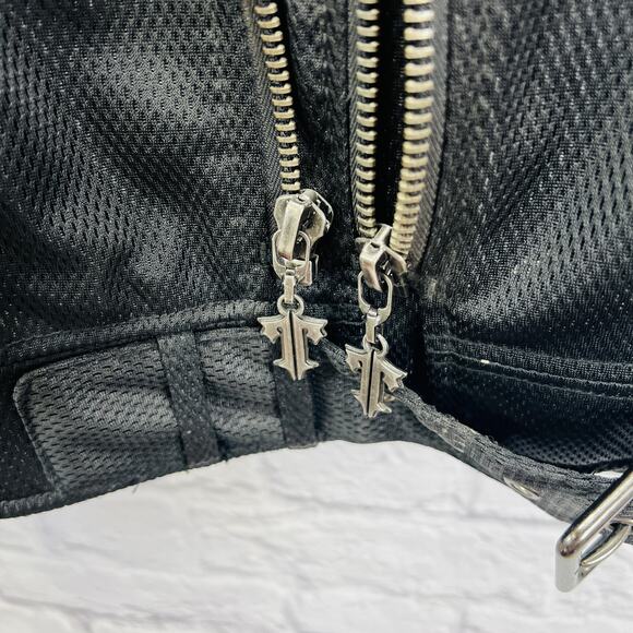 Vintage Thrill Ride Mens Motorcycle Jacket Size XL Black Mesh Padded Belted - Picture 6 of 9